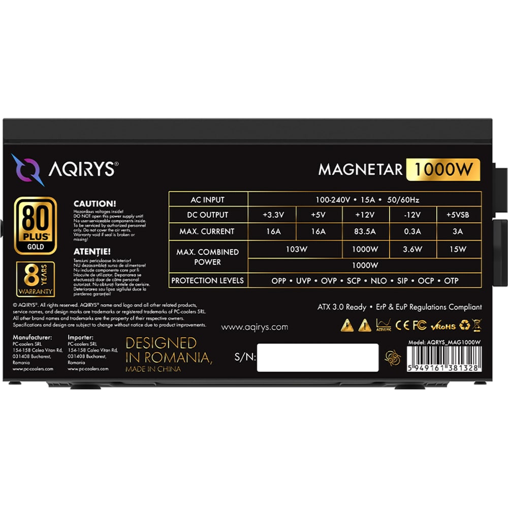Sursa PC AQIRYS Magnetar 1000W, 120mm, 80 PLUS Gold