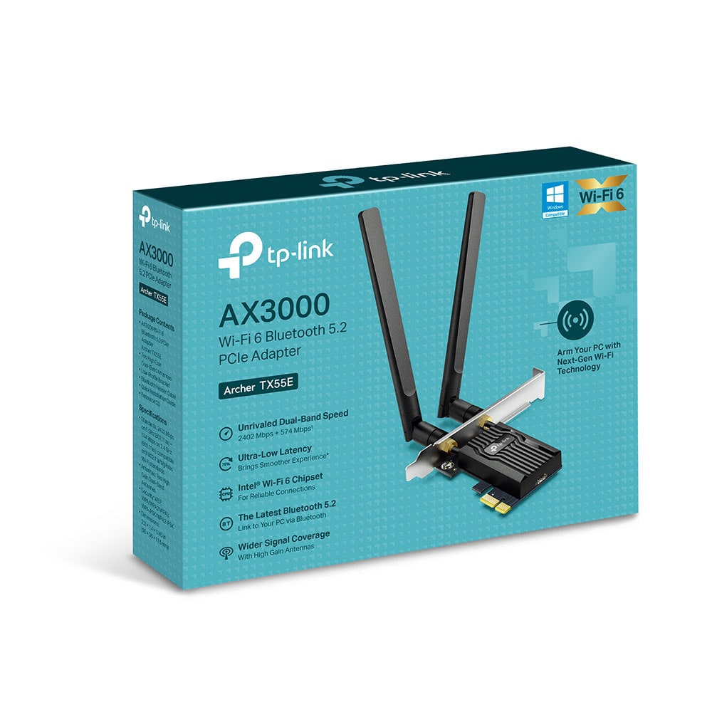 Placa de retea Wireless TP-LINK Archer TX55E AX3000, Dual Band 574 + 2402 Mbps