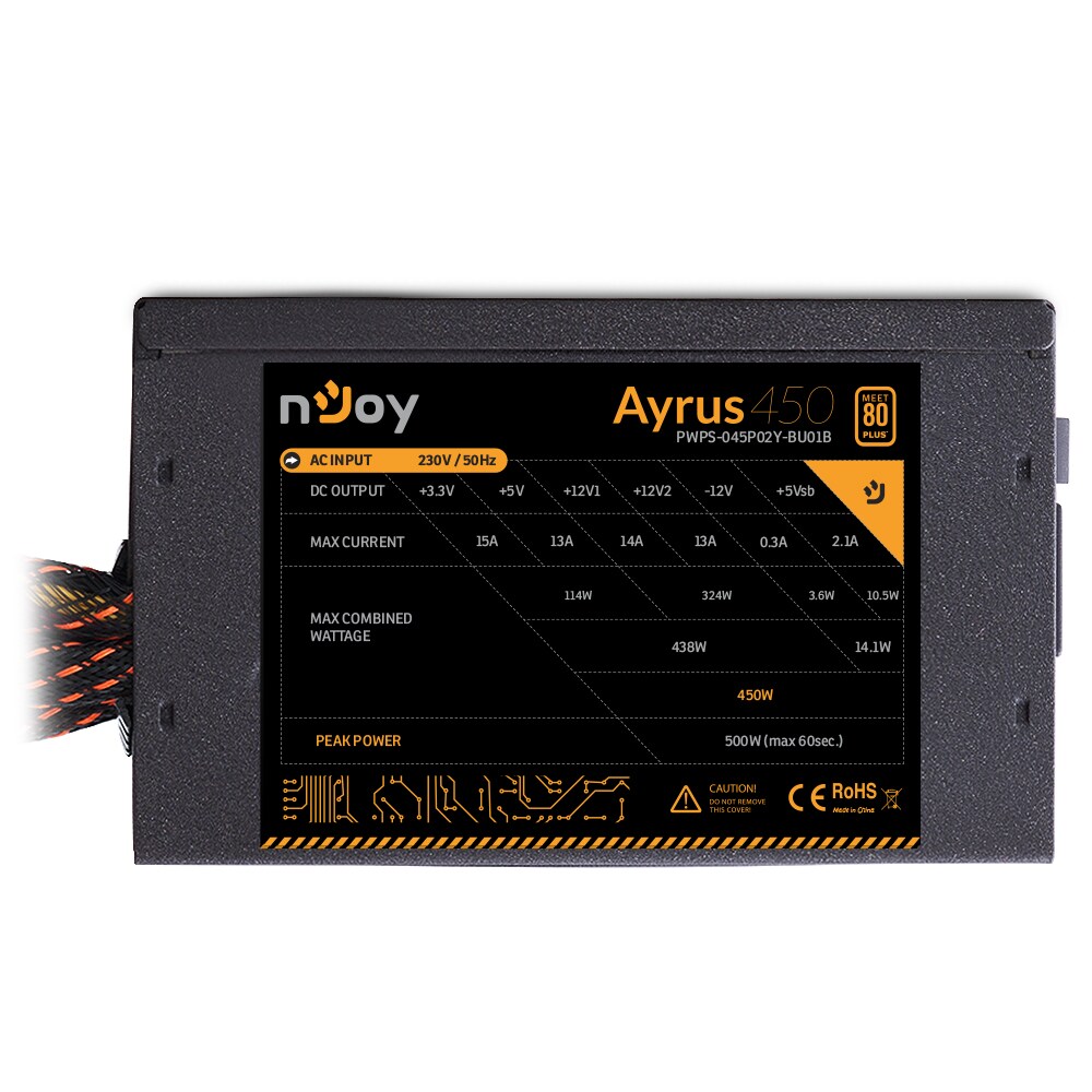 Sursa PC NJOY Ayrus 450, 450W, 120mm, 80 PLUS