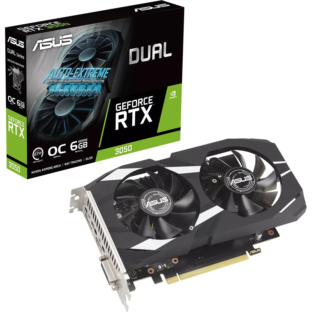 Placa video ASUS GeForce Dual RTX 3050 OC Edition, 6GB GDDR6, 128bit, DUAL-RTX3050-O6G