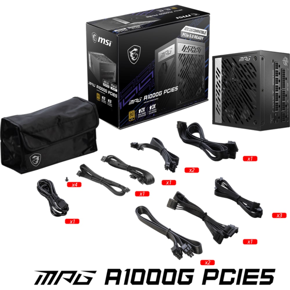 Sursa PC MSI MPG A1000G PCIE5, 1000W, 135mm, 80 Plus Gold, Full Modular