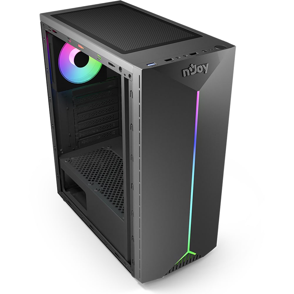 Carcasa PC NJOY ANIL RGB, USB 3.0, fara sursa, negru