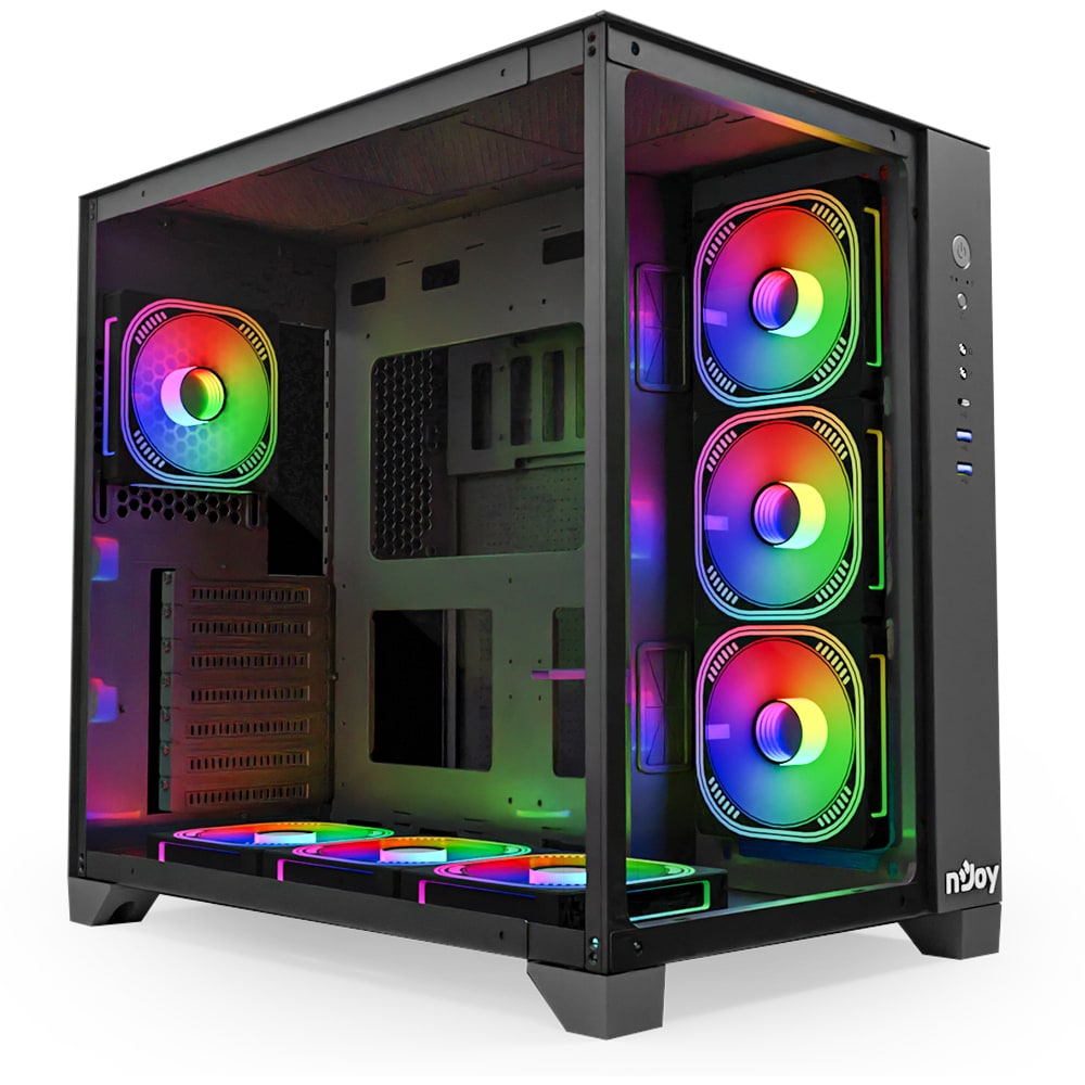 Carcasa PC NJOY Aura ARGB, USB 3.0, fara sursa, negru