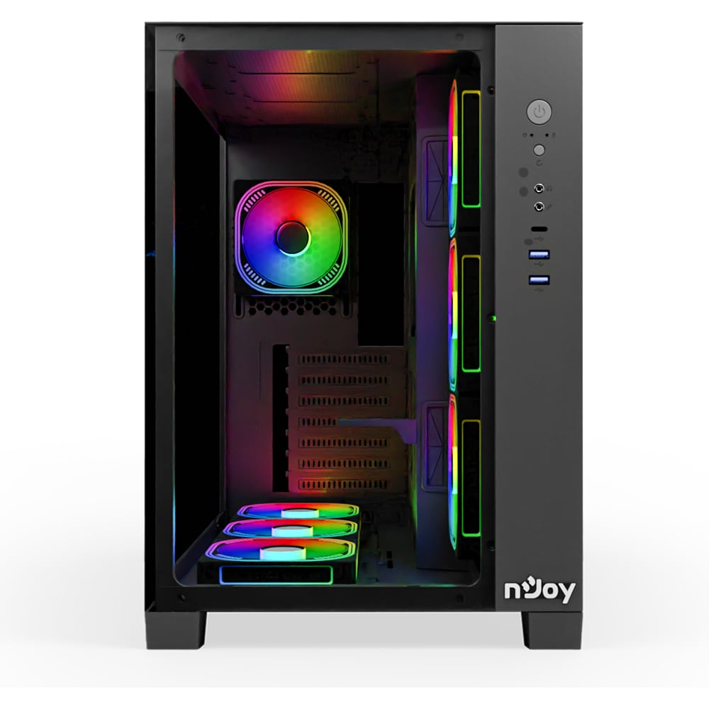 Carcasa PC NJOY Aura ARGB, USB 3.0, fara sursa, negru
