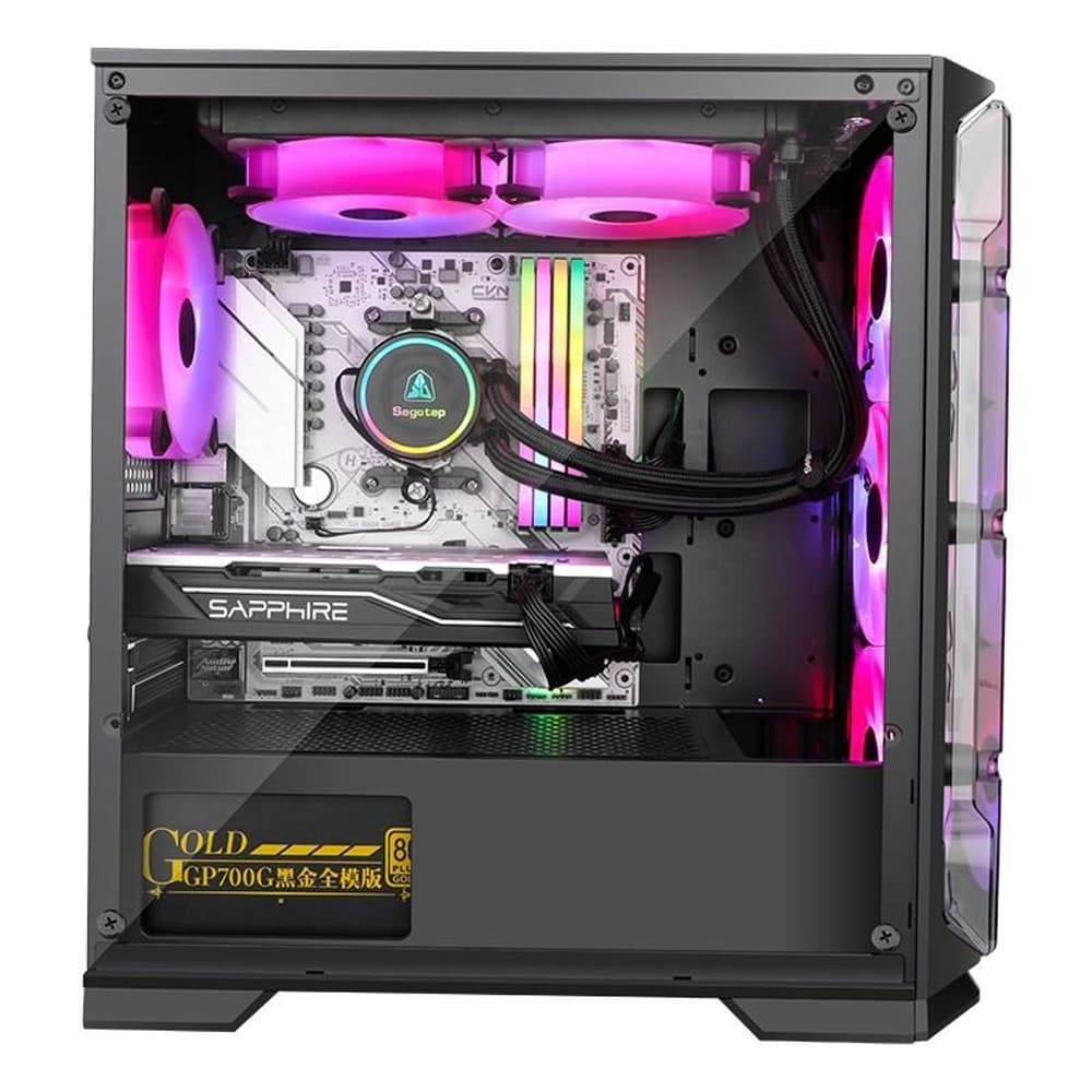Carcasa PC SEGOTEP LUX S, USB 3.0, Fara sursa, Iluminare RGB, negru