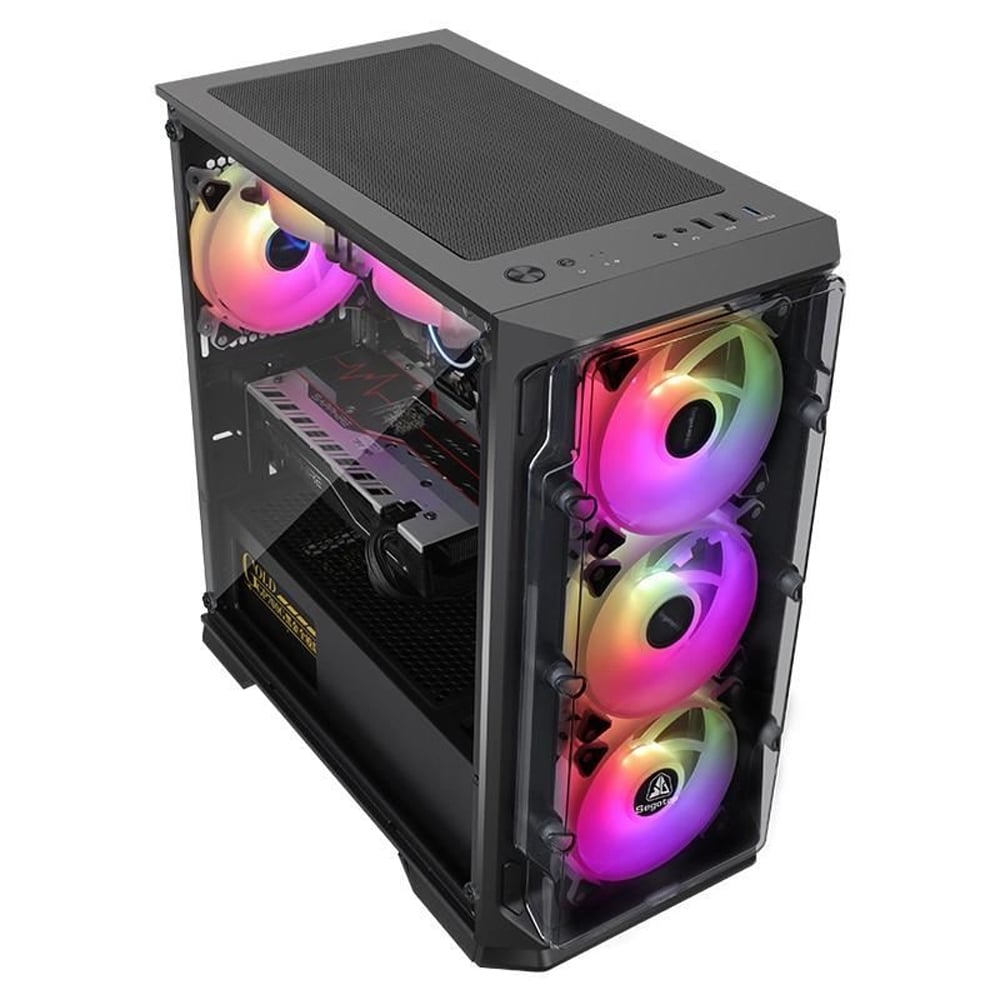 Carcasa PC SEGOTEP LUX S, USB 3.0, Fara sursa, Iluminare RGB, negru