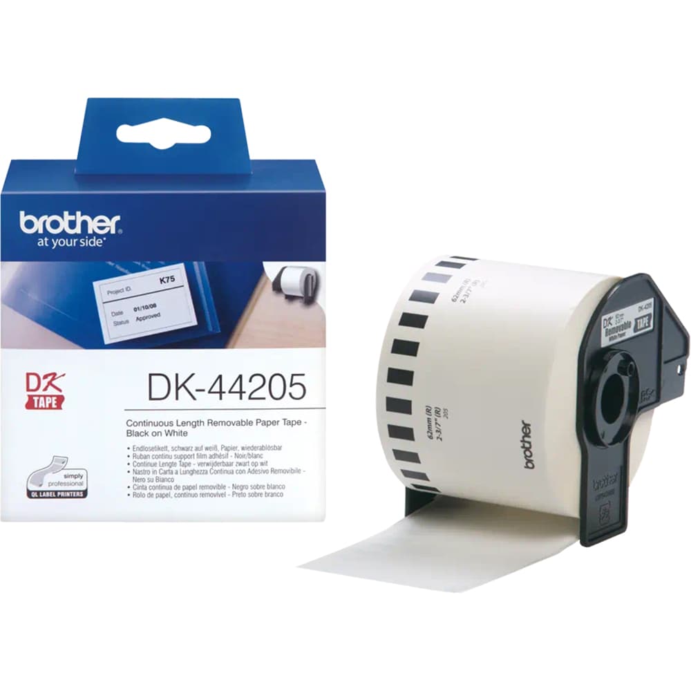 Banda etichete BROTHER DK-44205, 62mm, 30.48m, Negru pe Alb