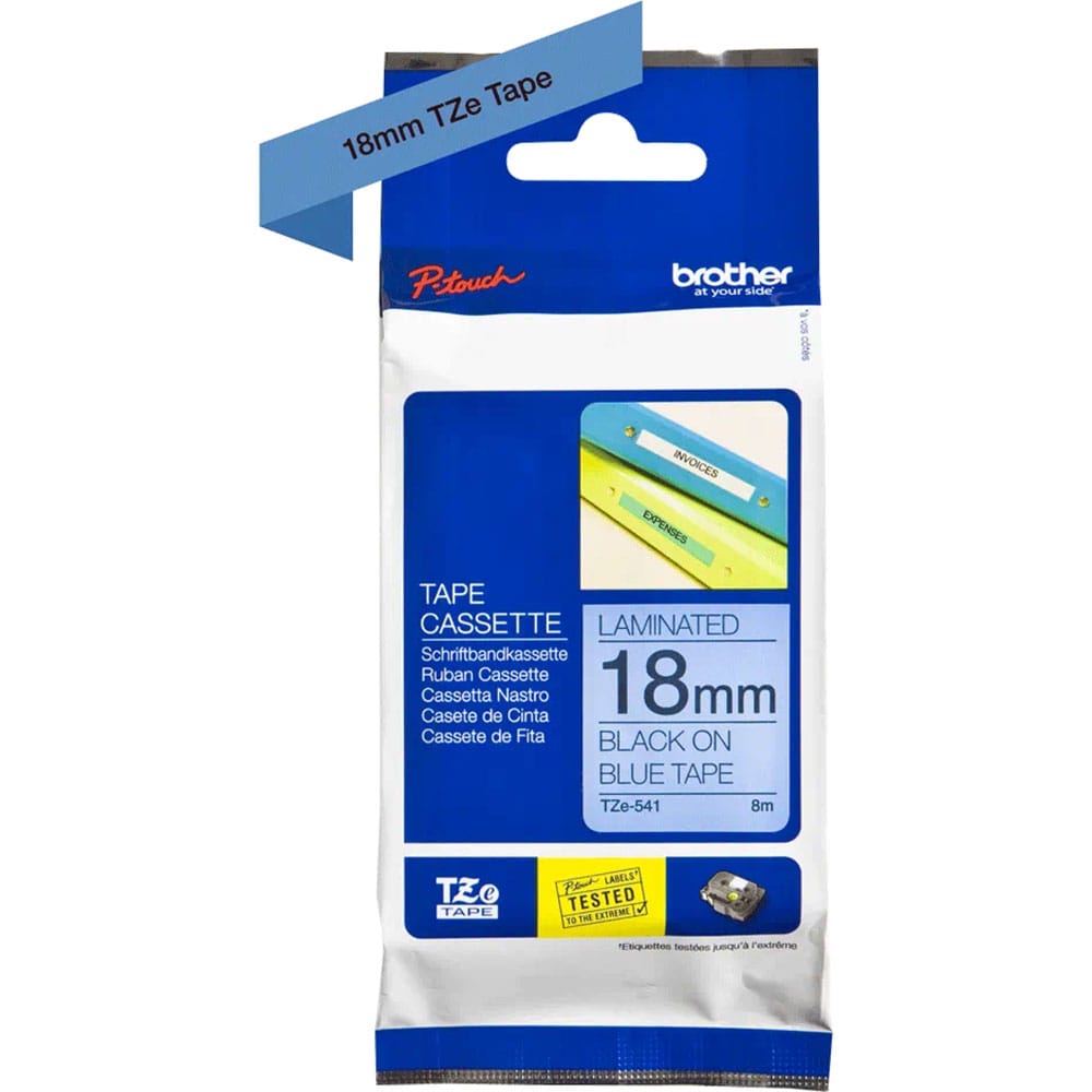 Banda etichete BROTHER TZe-541, 18 mm, 8 m, Negru pe Albastru