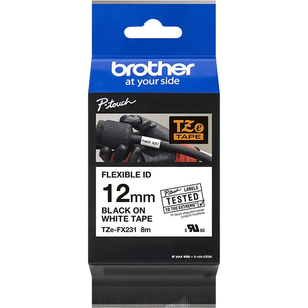 Banda etichete BROTHER TZe-FX231, 18 mm, 8 m, Negru pe Alb