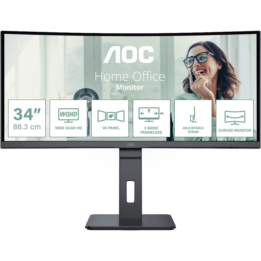 Monitor WLED VA AOC CU34P3CV, 34", WQHD, 100Hz, USB-C, Flicker-Free, negru