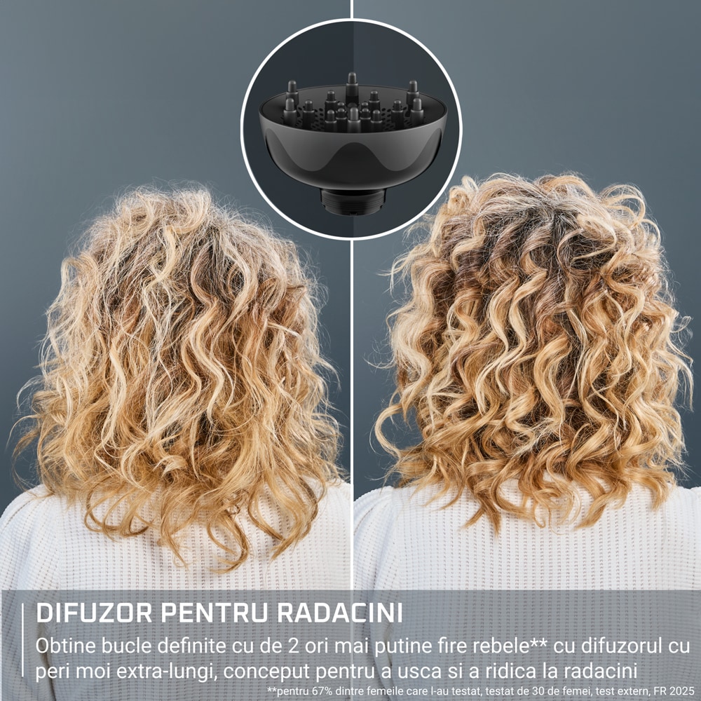 Uscator de par ROWENTA Curl Harmony 3 in 1 CV7D30E0, 700W, 2 viteze, 2 trepte temperatura, auriu
