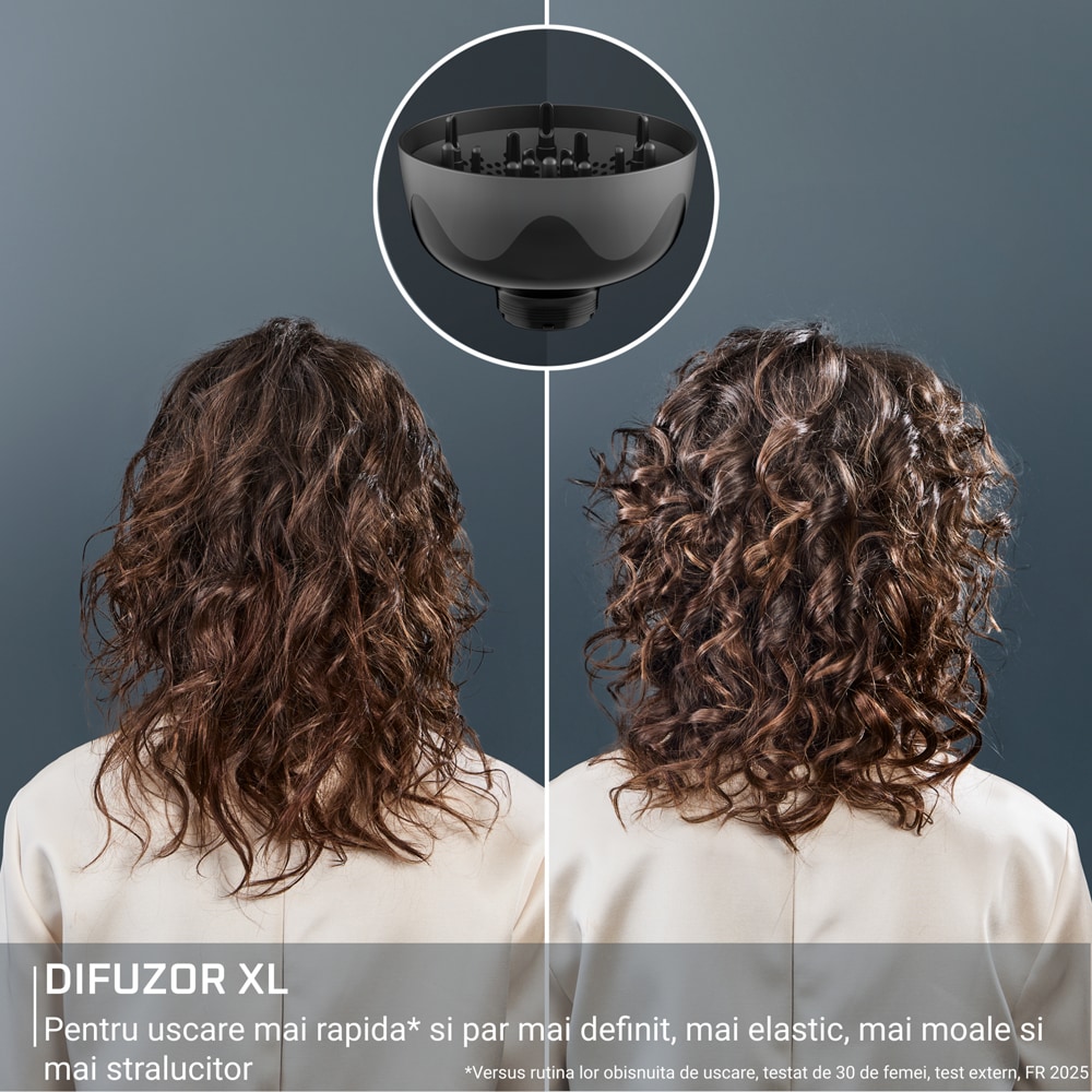 Uscator de par ROWENTA Curl Harmony 3 in 1 CV7D30E0, 700W, 2 viteze, 2 trepte temperatura, auriu