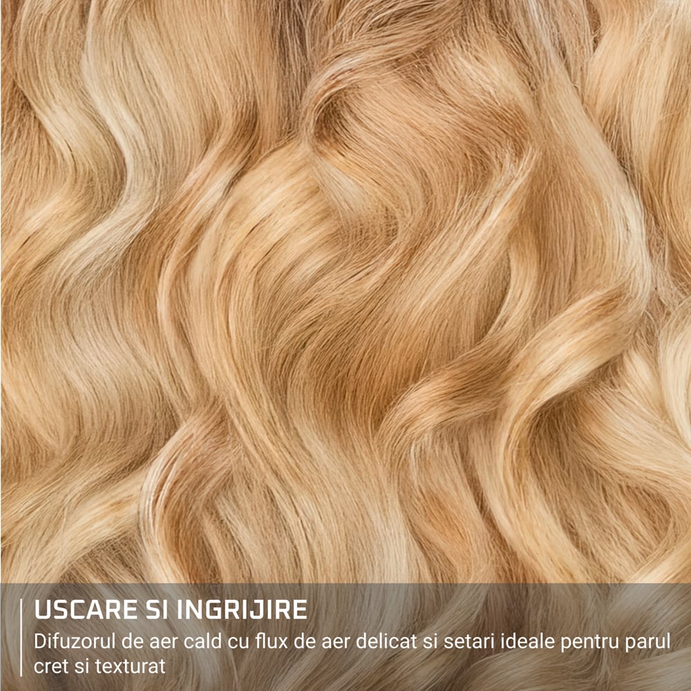 Uscator de par ROWENTA Curl Harmony 3 in 1 CV7D30E0, 700W, 2 viteze, 2 trepte temperatura, auriu