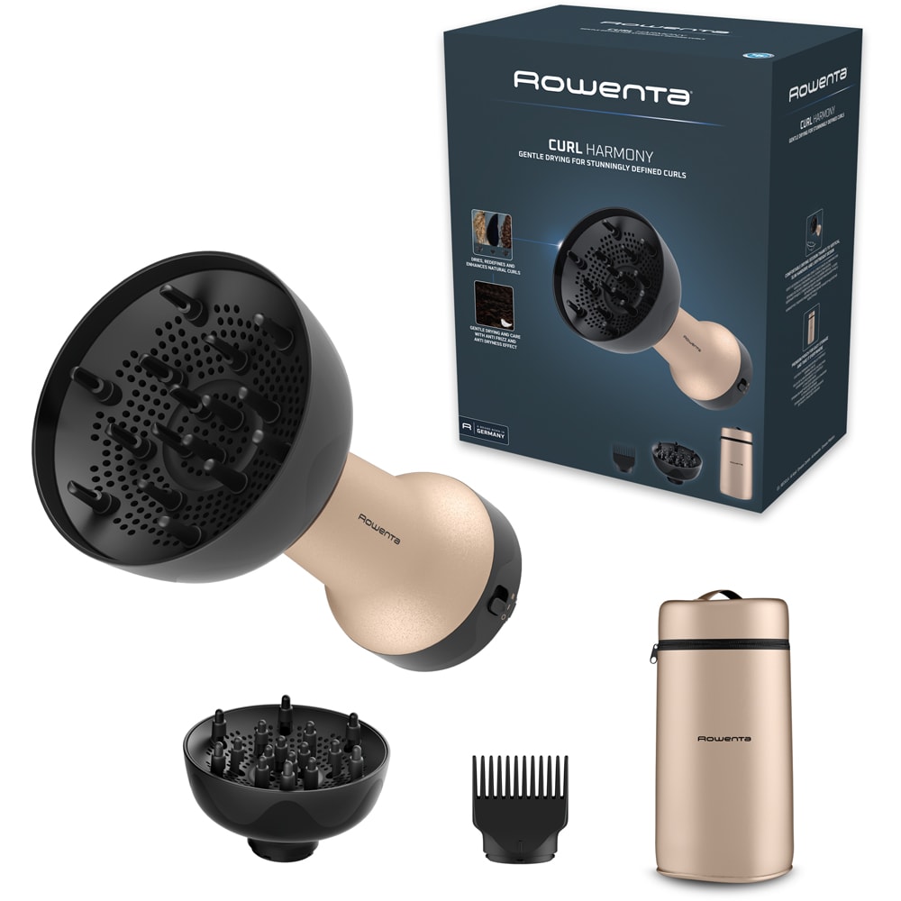 Uscator de par ROWENTA Curl Harmony 3 in 1 CV7D30E0, 700W, 2 viteze, 2 trepte temperatura, auriu