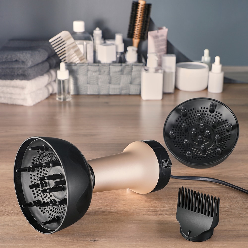 Uscator de par ROWENTA Curl Harmony 3 in 1 CV7D30E0, 700W, 2 viteze, 2 trepte temperatura, auriu