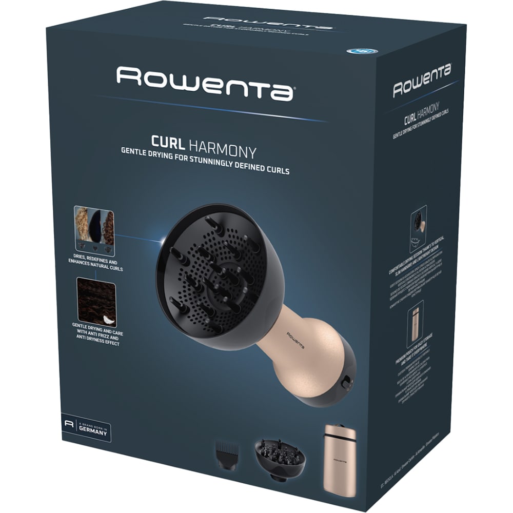 Uscator de par ROWENTA Curl Harmony 3 in 1 CV7D30E0, 700W, 2 viteze, 2 trepte temperatura, auriu