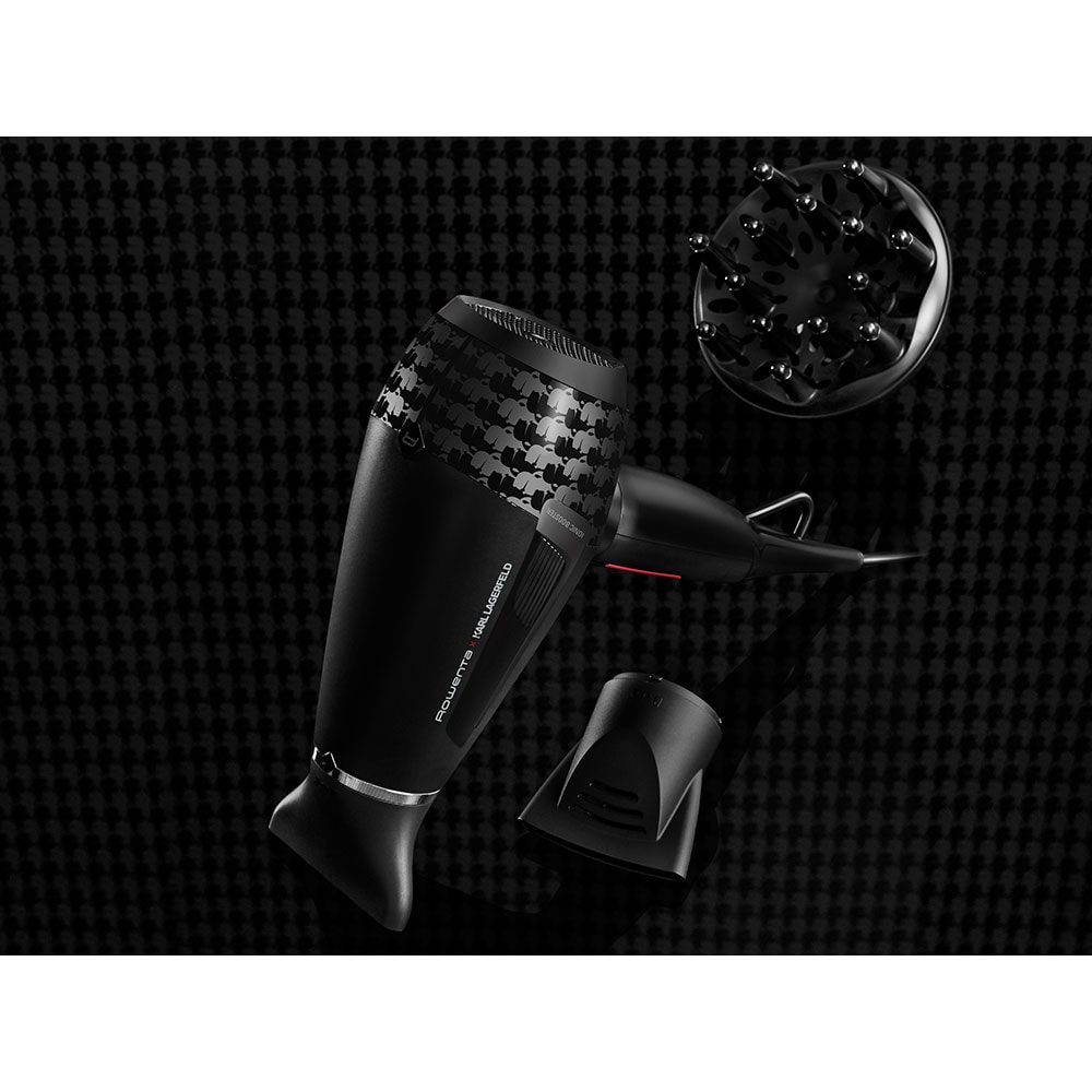 Uscator de par ROWENTA X Karl Lagerfeld Pro Stylist CV887LF0, 2200W, 2 viteze, 3 trepte temperatura, negru-argintiu