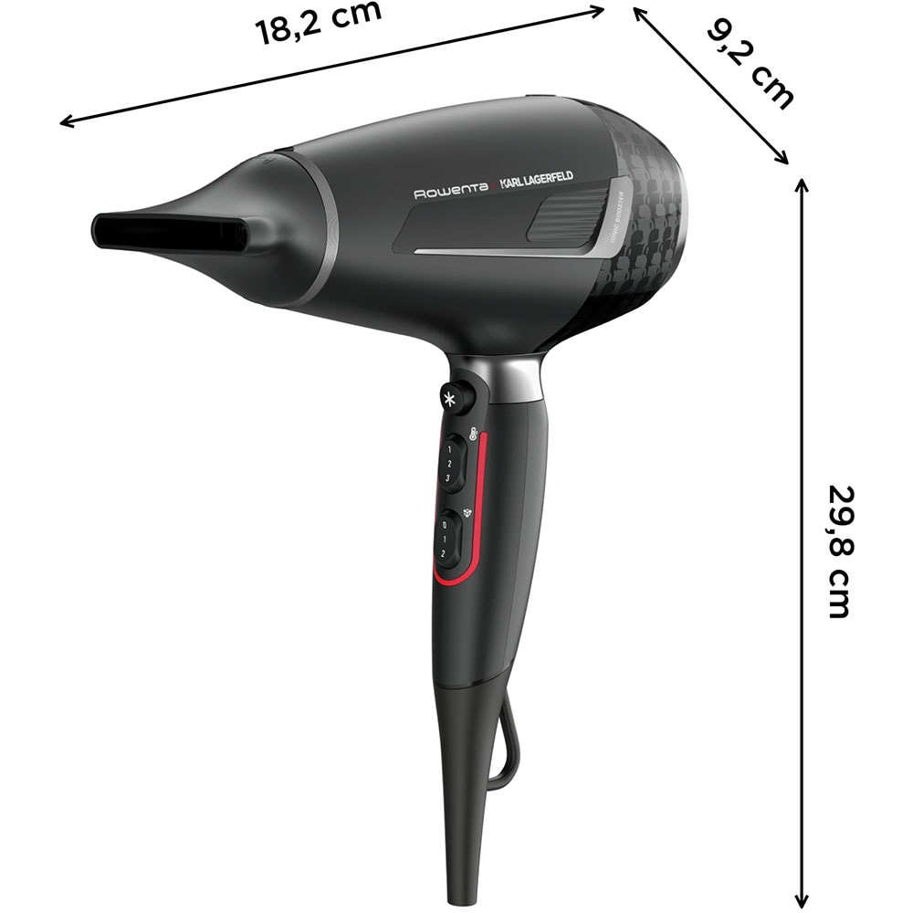 Uscator de par ROWENTA X Karl Lagerfeld Pro Stylist CV887LF0, 2200W, 2 viteze, 3 trepte temperatura, negru-argintiu