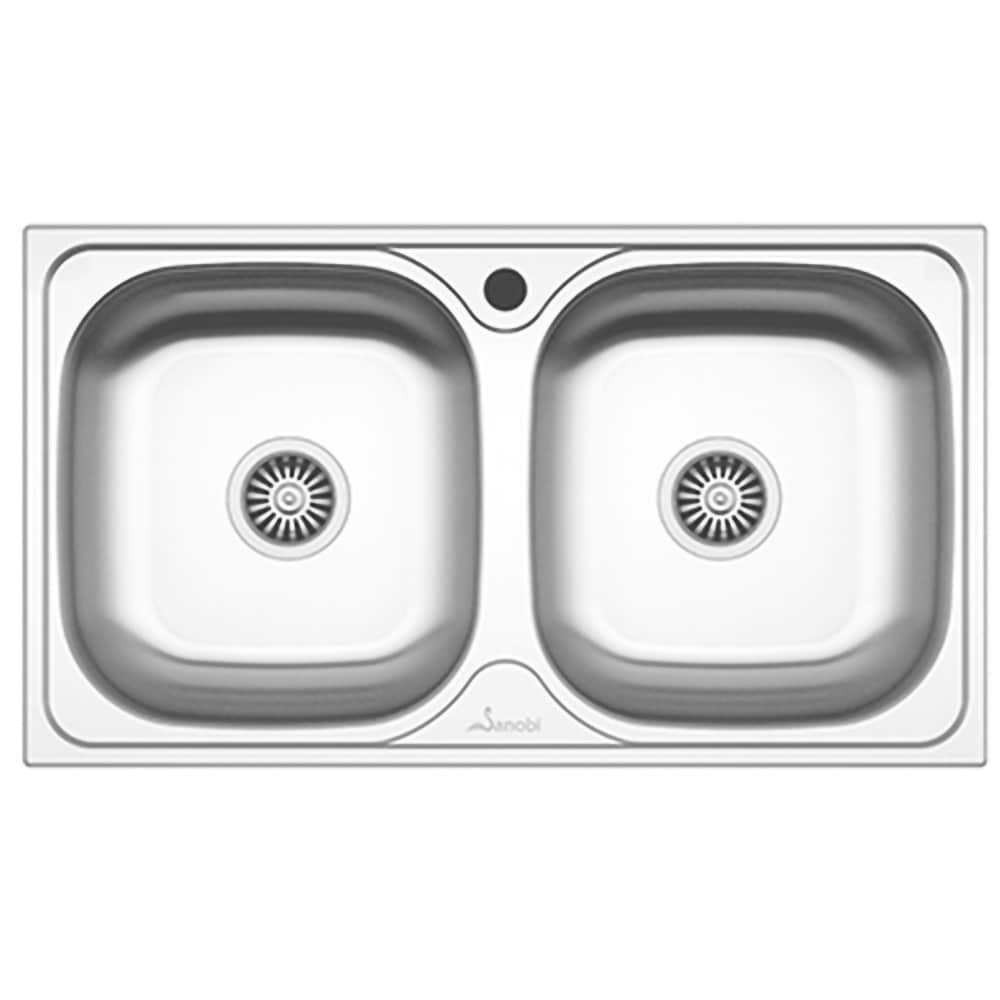 Chiuveta bucatarie SANOBI 2202 BL 78, 2 cuve, inox, argintiu