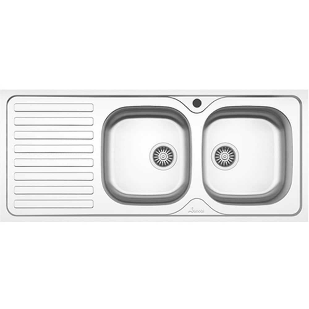 Chiuveta bucatarie SANOBI 2401 B2DM, 2 cuve, picurator stanga, inox, argintiu