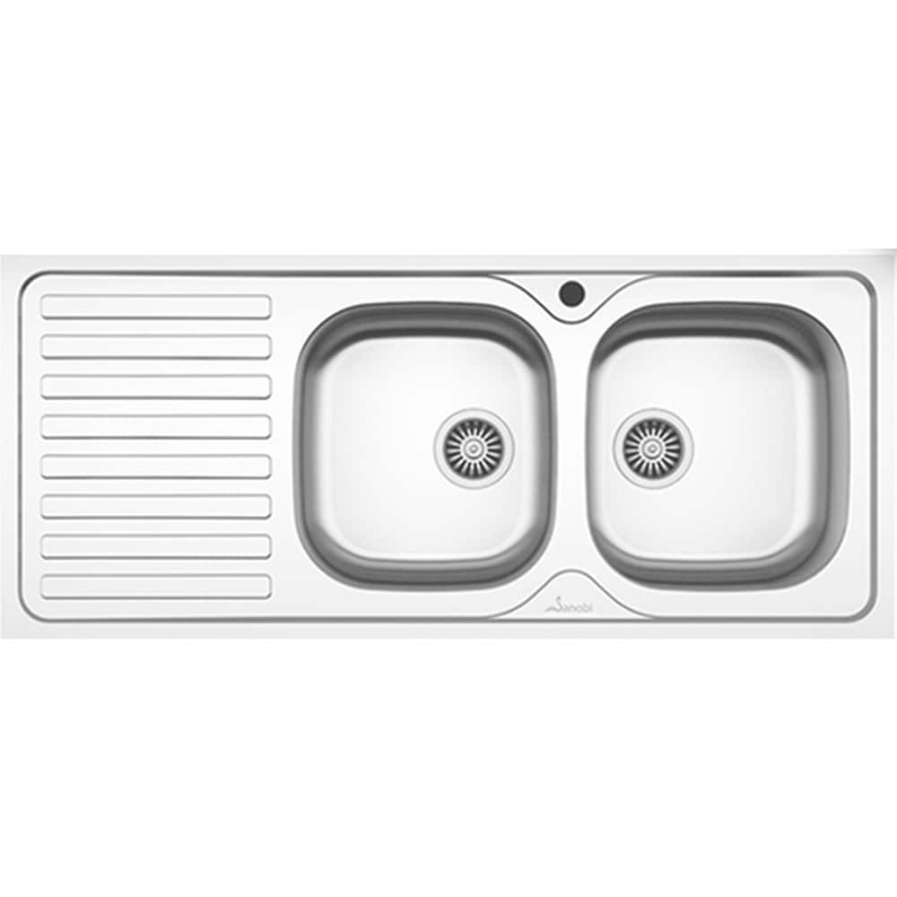 Chiuveta bucatarie SANOBI 2411 B2DL, 2 cuve, picurator stanga, inox, argintiu