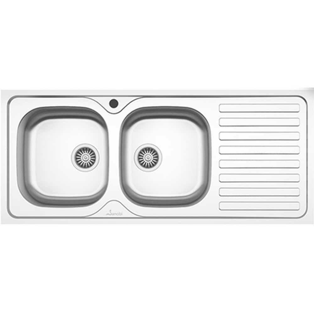 Chiuveta bucatarie SANOBI 2411 B2SL, 2 cuve, picurator dreapta, inox, argintiu