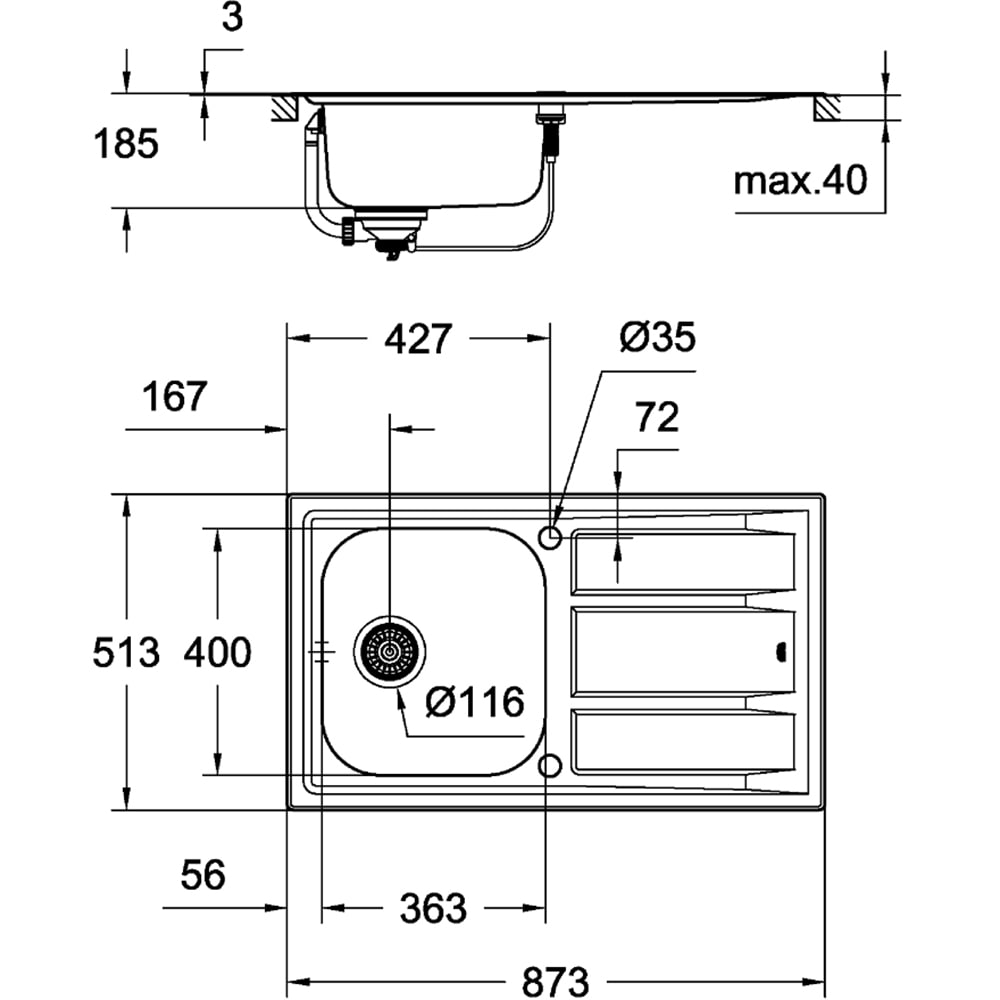 Chiuveta bucatarie GROHE K400+ 31568SD0, 1 cuva, picurator reversibil, inox, inox satinat