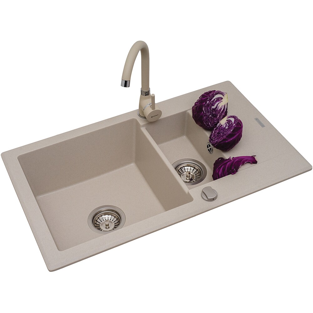 Pachet chiuveta PYRAMIS Altexia Smart, 1 1/2 cuve, picurator reversibil, compozit granit + baterie, bej