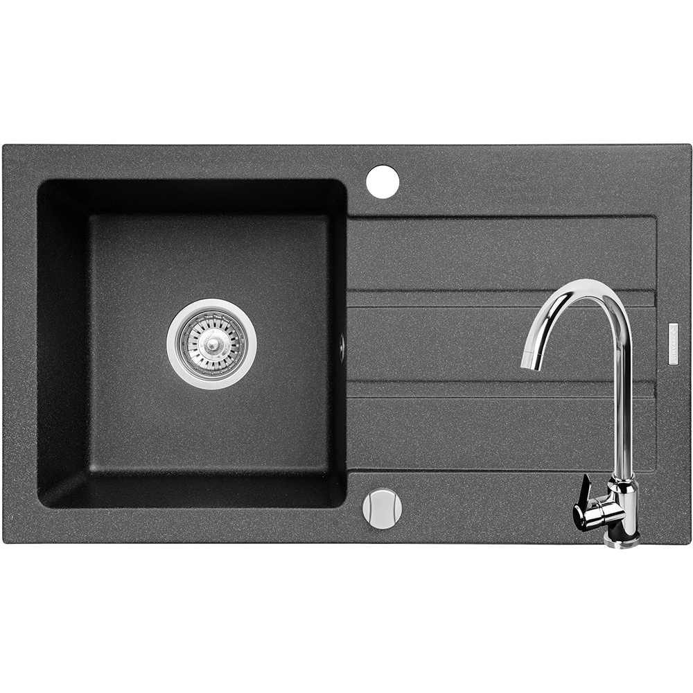Pachet chiuveta PYRAMIS Altexia Smart Duo, 1 cuva, picurator reversibil, compozit granit + baterie, negru