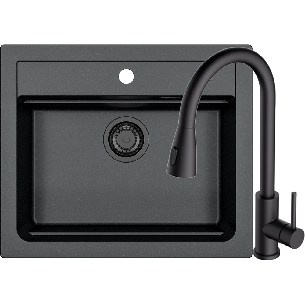 Pachet chiuveta ALVEUS Atrox 30 G91, 1 cuva, compozit granit + baterie Primrose G90, negru