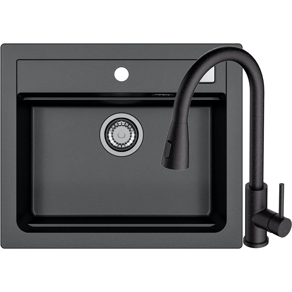 Pachet chiuveta ALVEUS Atrox 30 G91, 1 cuva, compozit granit + baterie Primrose G91, negru