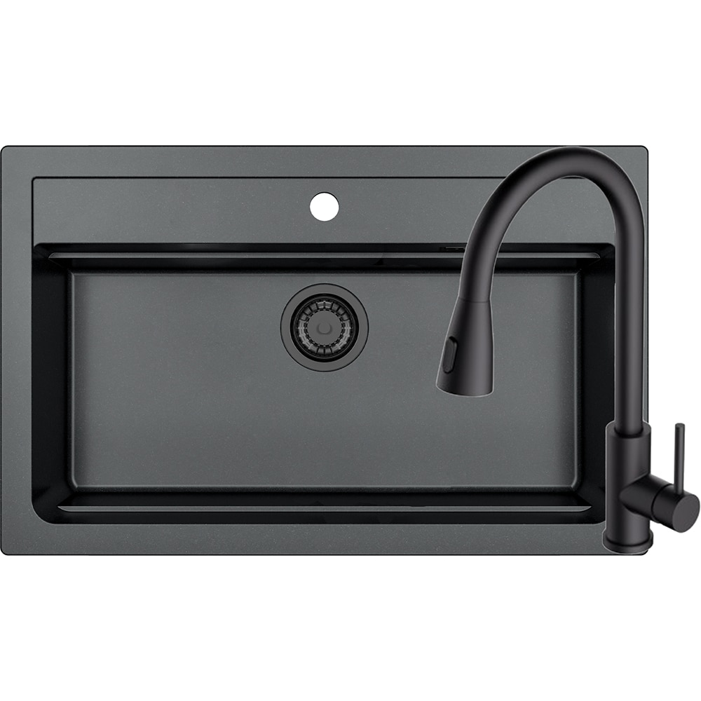 Pachet chiuveta ALVEUS Atrox 40 G91, 1 cuva, compozit granit + baterie Primrose G90, negru