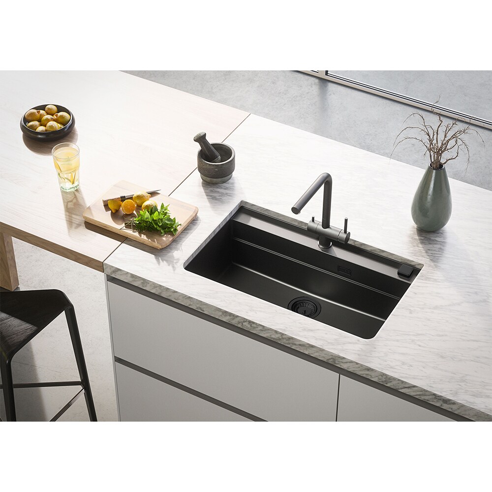 Pachet chiuveta ALVEUS Atrox 40 G91, 1 cuva, compozit granit + baterie Flexa F + accesorii, negru
