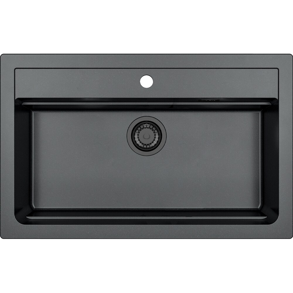 Pachet chiuveta ALVEUS Atrox 40 G91, 1 cuva, compozit granit + baterie Flexa F + accesorii, negru