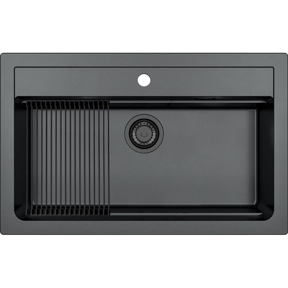 Pachet chiuveta ALVEUS Atrox 40 G91, 1 cuva, compozit granit + baterie Flexa F + accesorii, negru