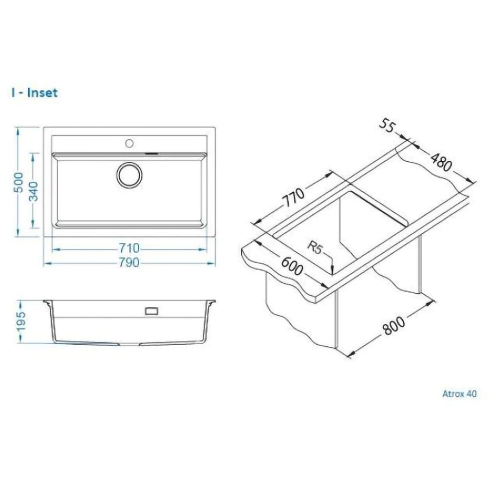 Pachet chiuveta ALVEUS Atrox 40 G91, 1 cuva, compozit granit + baterie Flexa F + accesorii, negru