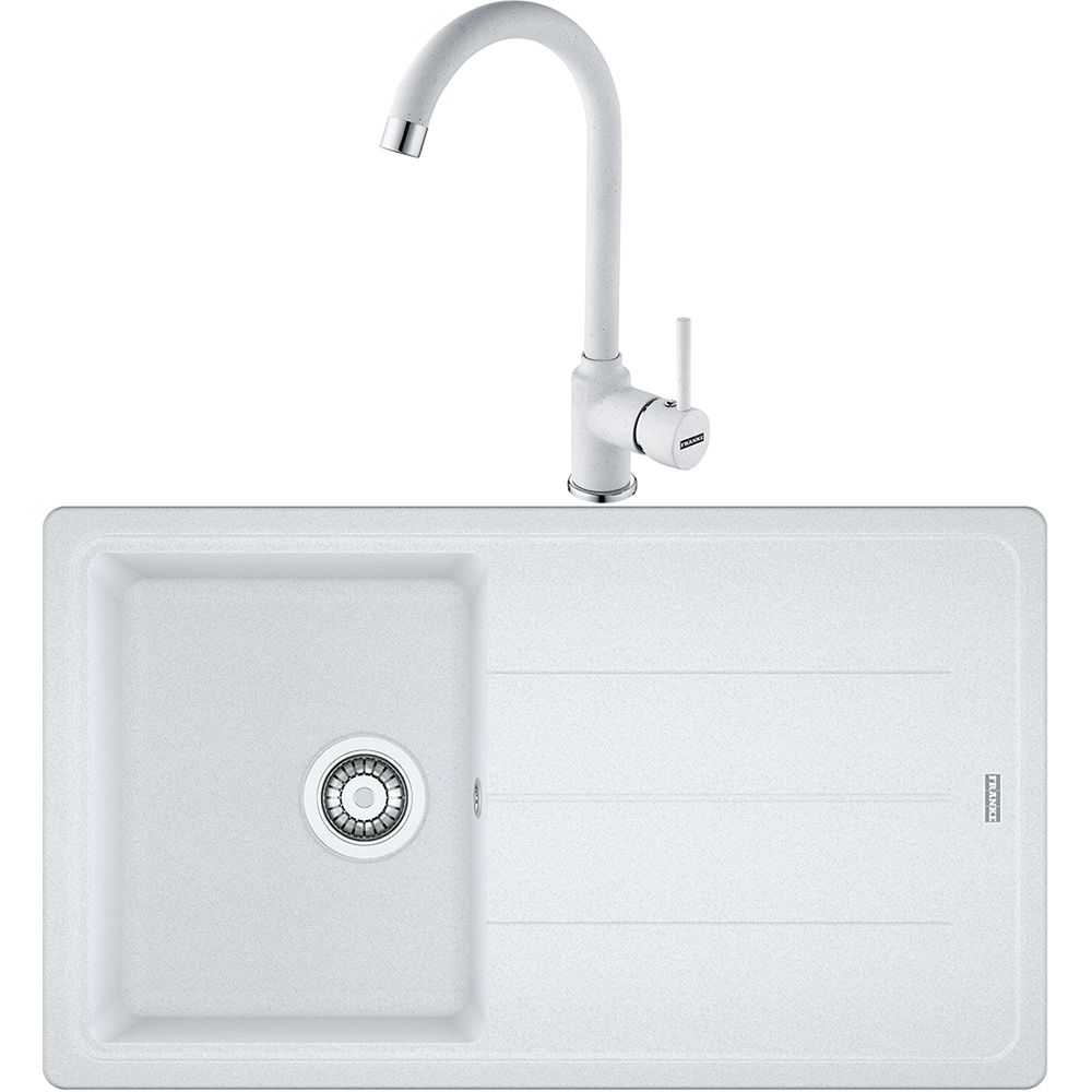 Pachet chiuveta FRANKE BFG 611-86, 1 cuva, picurator reversibil, compozit granit + baterie Pola 1.0, alb