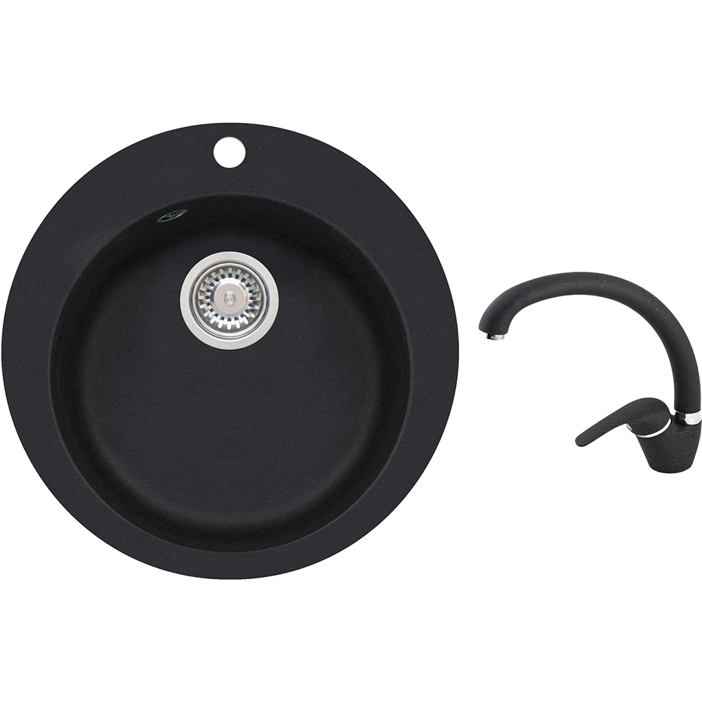 Pachet chiuveta ALVEUS Boogie 10 G91, 1 cuva, compozit granit + baterie GM230G91, negru