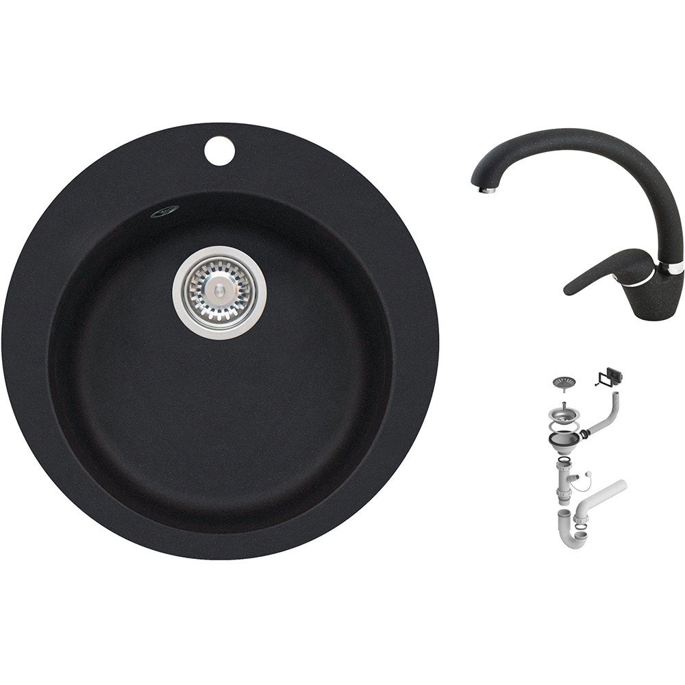 Pachet chiuveta ALVEUS Boogie 10 G91, 1 cuva, compozit granit + baterie GM230G91, negru