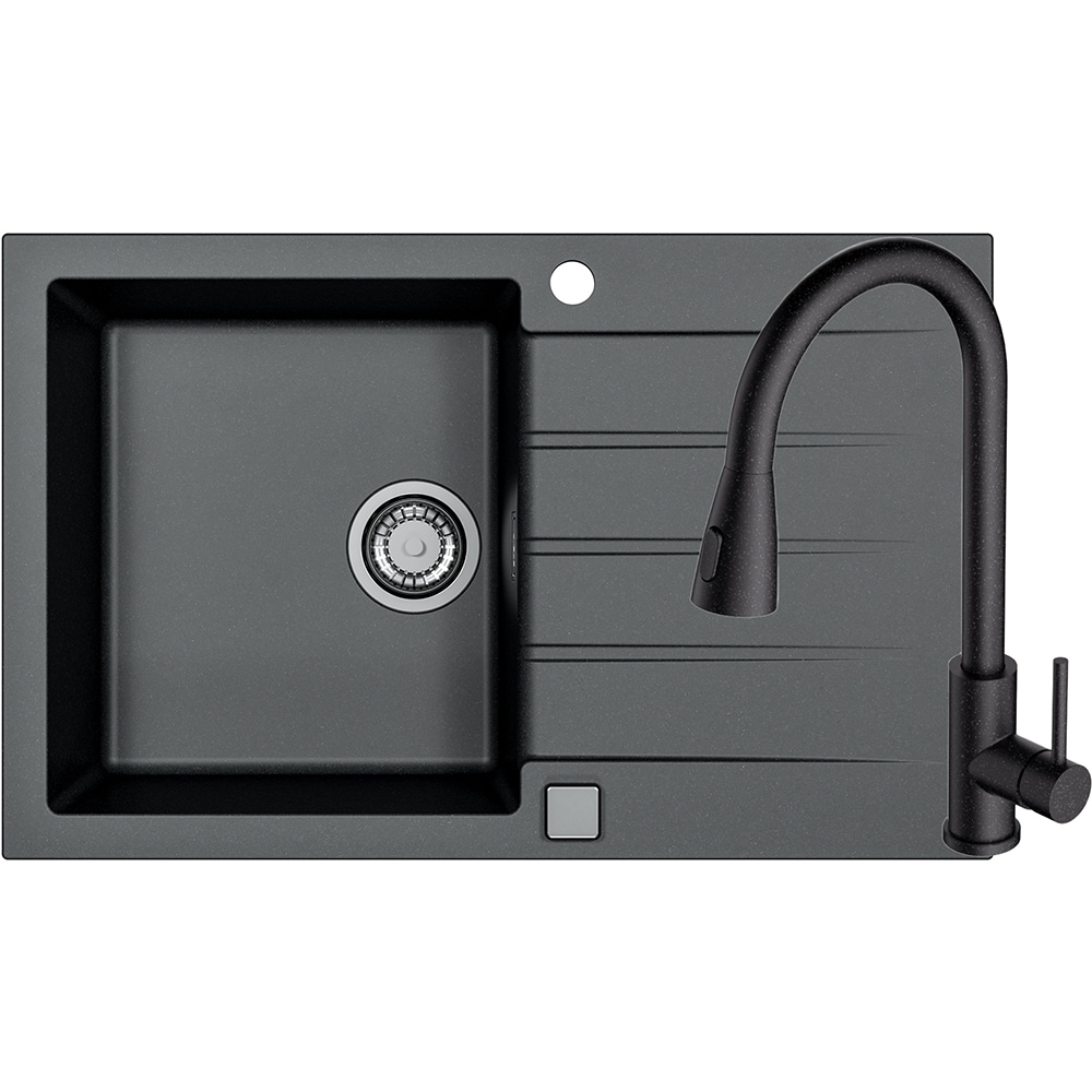 Pachet chiuveta ALVEUS Cadit 40 G91, 1 cuva, picurator reversibil, compozit granit + baterie Primrose G91, negru