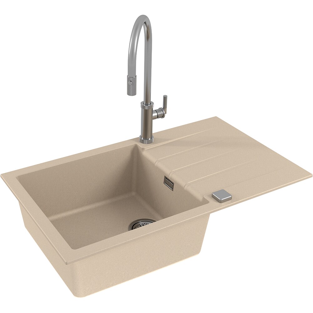 Pachet chiuveta ALVEUS Cadit 40, 1 cuva, picurator reversibil, compozit granit + baterie Kati G22, crem