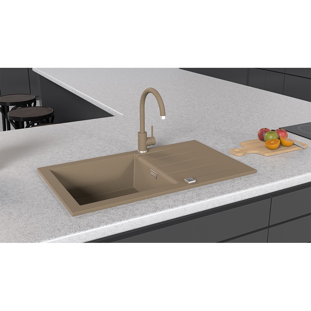 Pachet chiuveta ALVEUS CADIT 40, 1 cuva, picurator reversibil, compozit granit + Baterie Kati, bej