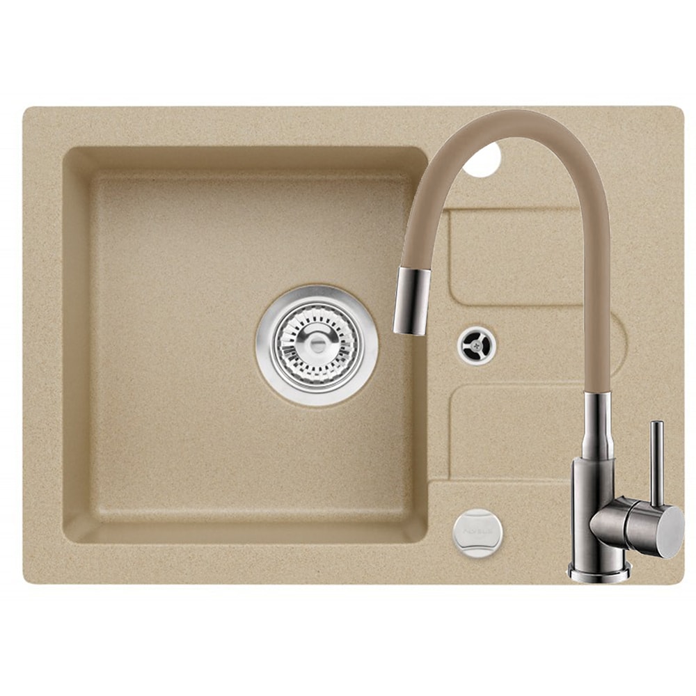 Pachet chiuveta ALVEUS Cancan 30 G55, 1 cuva, picurator reversibil, compozit granit + baterie Flexa G55, bej