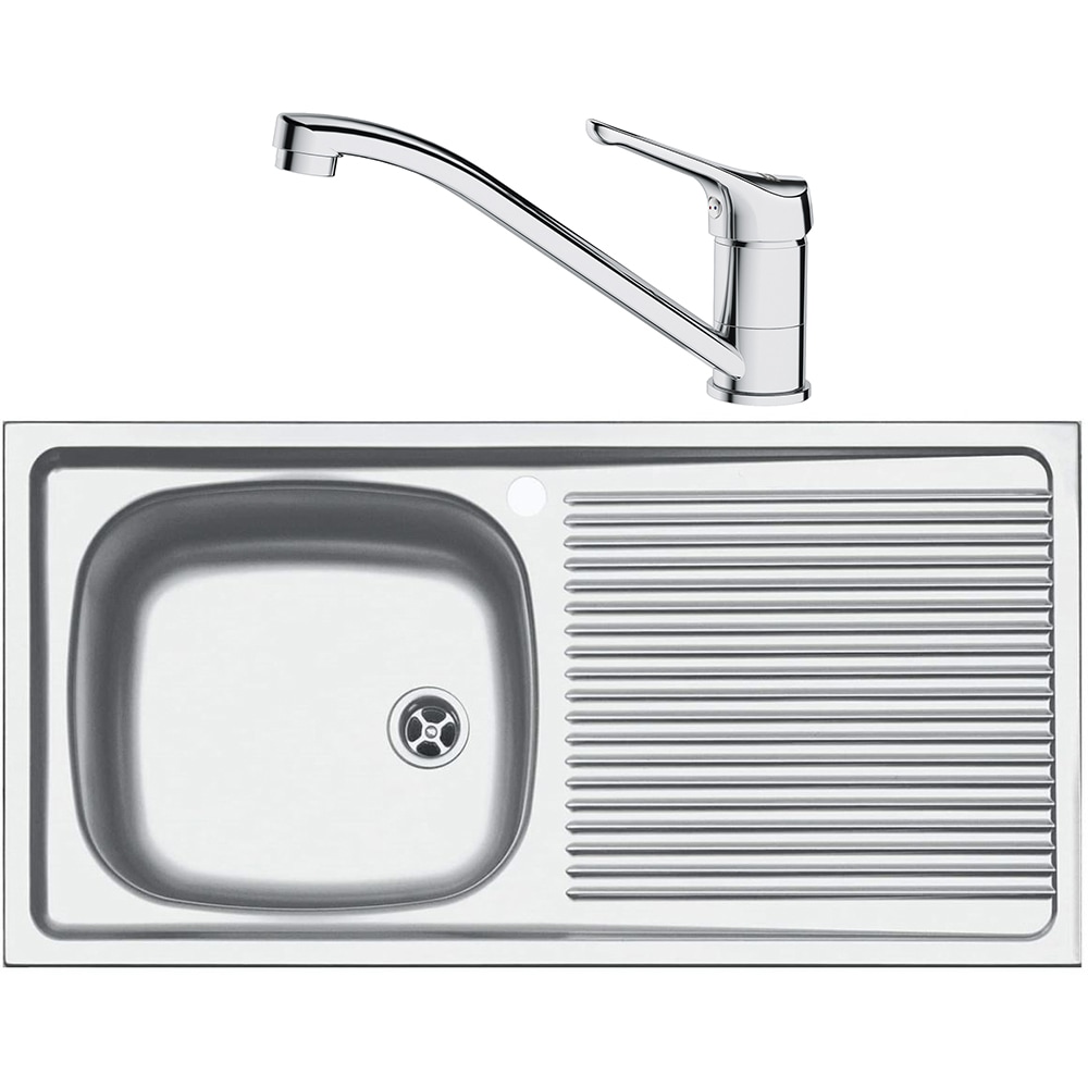 Pachet chiuveta FRANKE ESN 611-86, 1 cuva, picurator dreapta, inox + baterie Basic Crom, inox