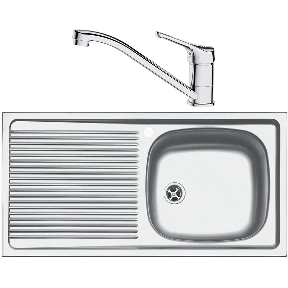 Pachet chiuveta FRANKE ESN 611-86, 1 cuva, picurator stanga, inox + baterie Basic Crom, inox