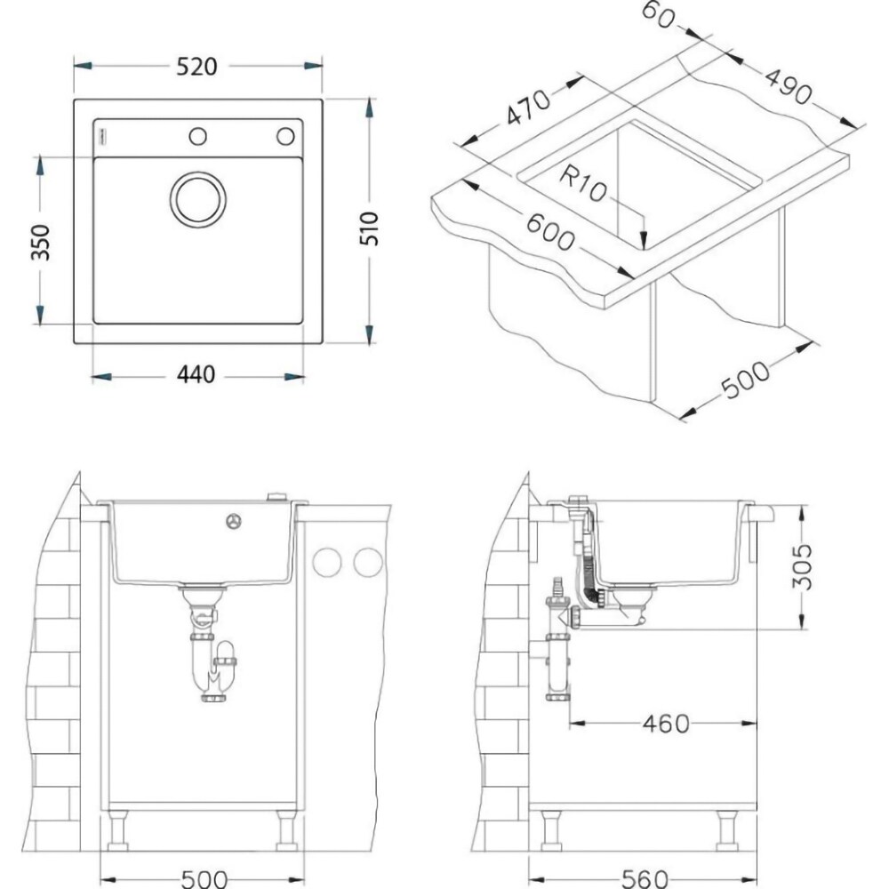 Pachet chiuveta ALVEUS Formic 20, 1 cuva, compozit granit + Baterie Kati G91, negru