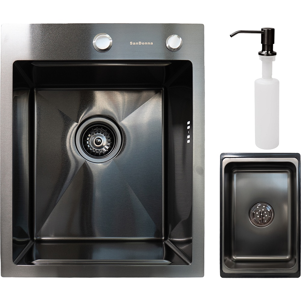Pachet chiuveta bucatarie SANDONNA HD4050, 1 cuva, inox + picurator + dozator sapun, negru