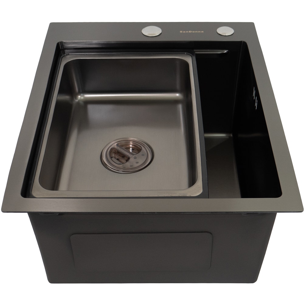 Pachet chiuveta bucatarie SANDONNA HD4050, 1 cuva, inox + picurator + dozator sapun, negru