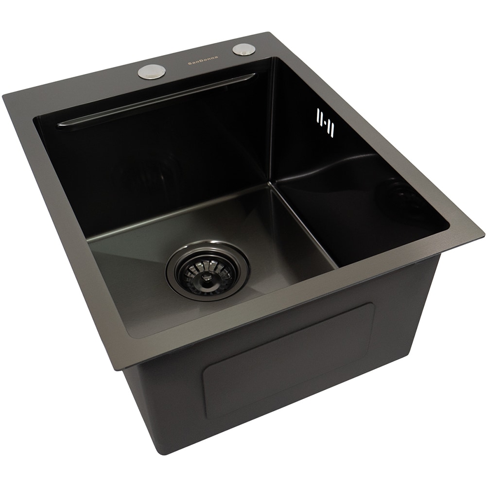 Pachet chiuveta bucatarie SANDONNA HD4050, 1 cuva, inox + picurator + dozator sapun, negru