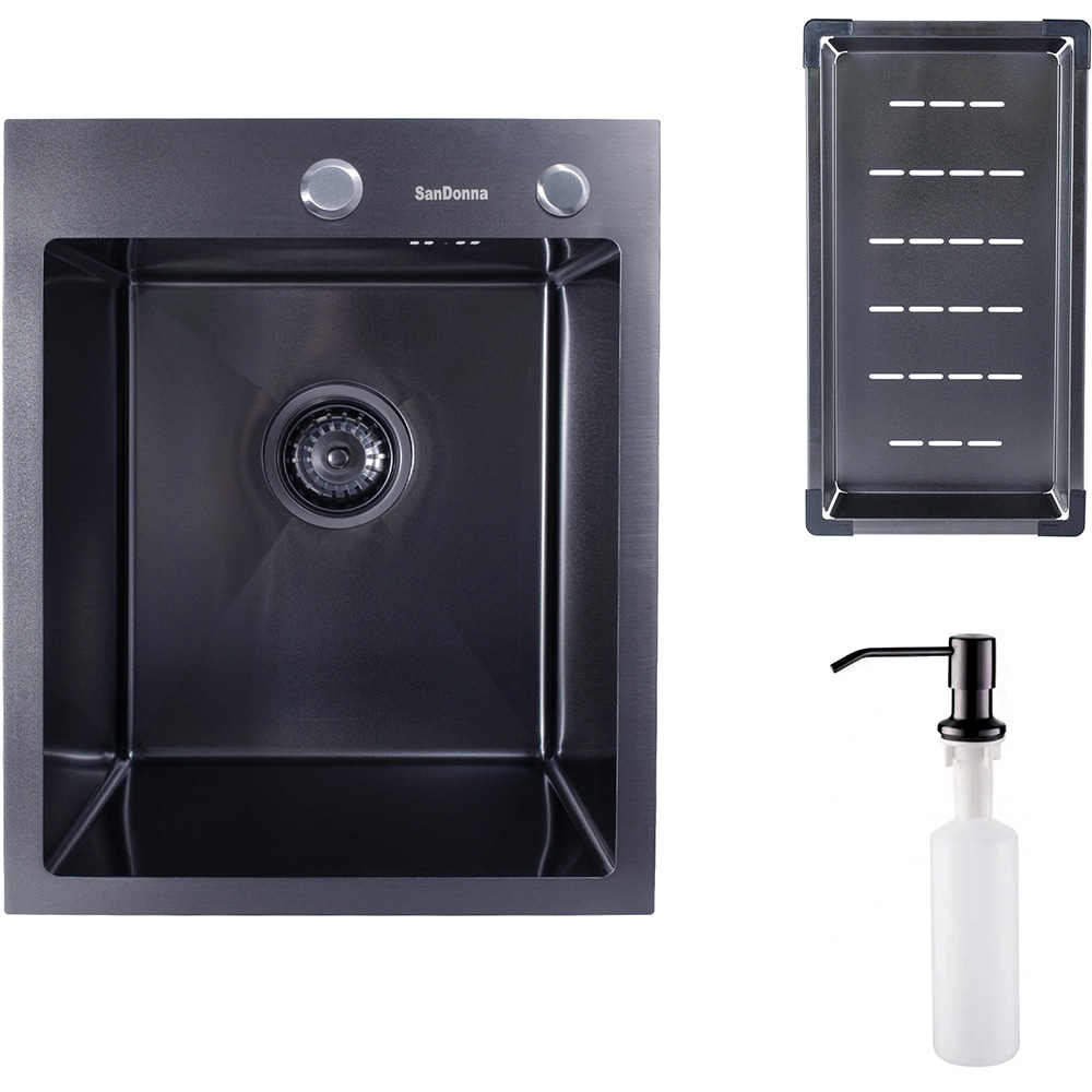 Pachet chiuveta SANDONNA HD4050, 1 cuva, inox + baterie + picurator + dozator sapun, negru